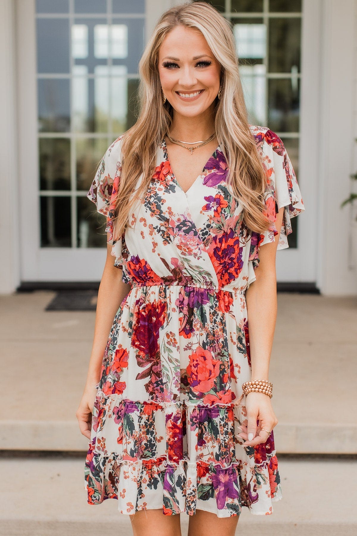 Cater To You Floral Dress- Cream