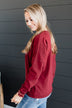 "Merry" Embroidered Crew Neck Pullover- Wine