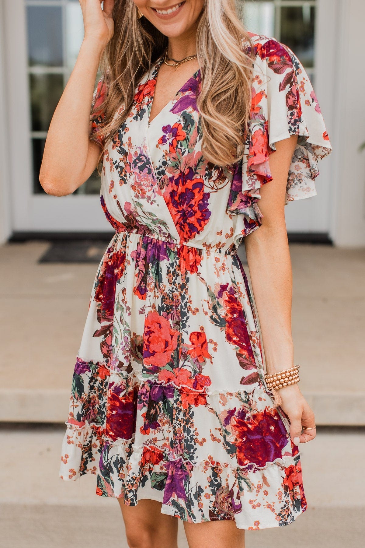 Cater To You Floral Dress- Cream