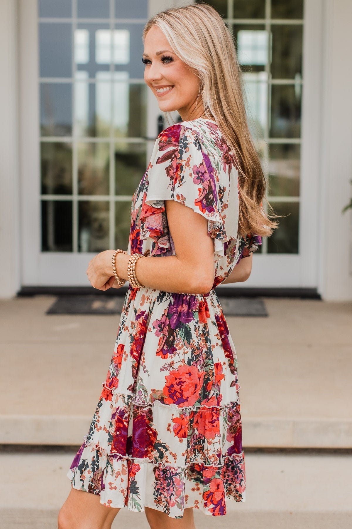 Cater To You Floral Dress- Cream