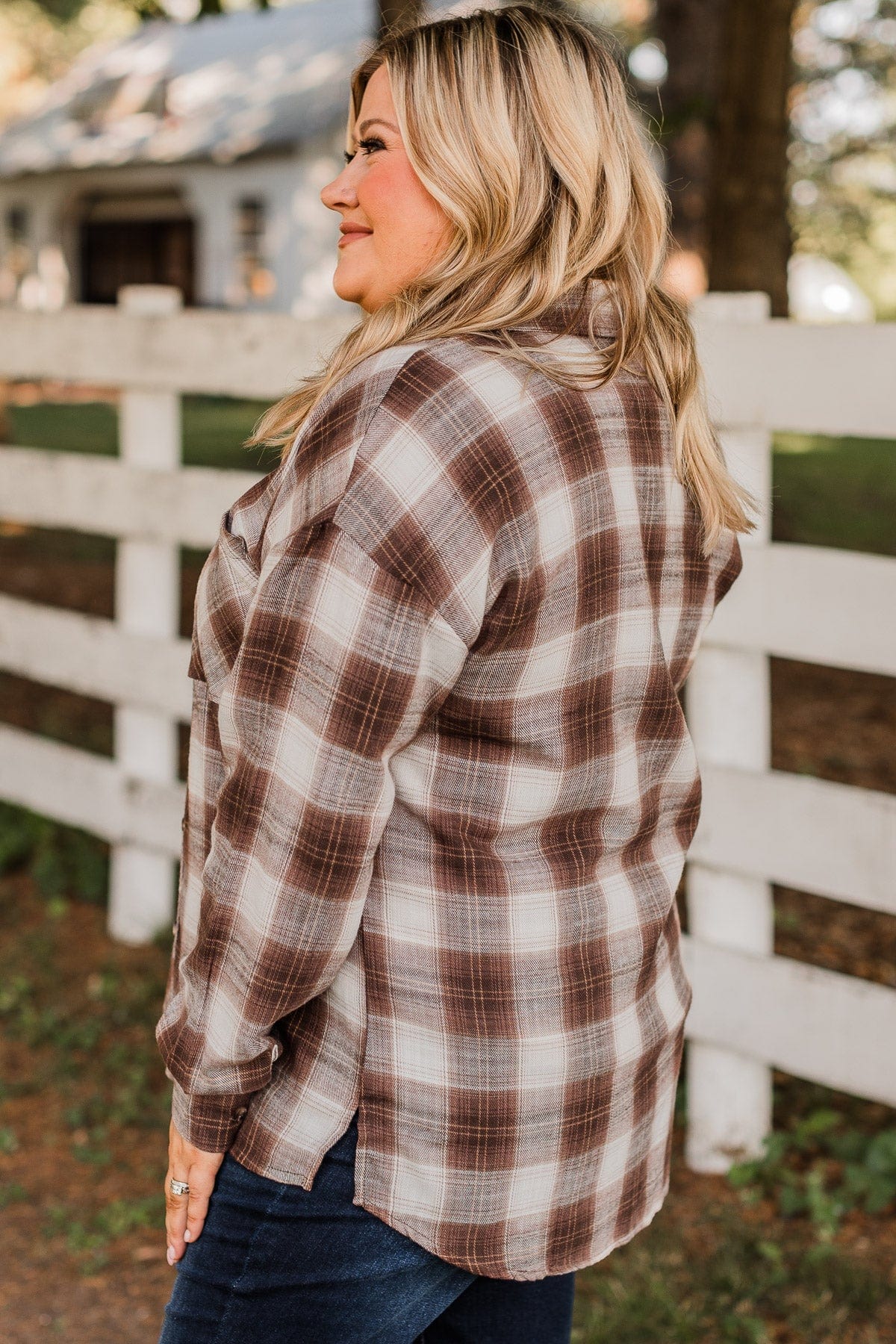 In Your Dreams Plaid Button Top- Chestnut