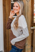 Wish For More Color Block Top- Ivory & Brown