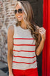 No Ordinary Day Striped Knit Tank Top- Off-White & Red