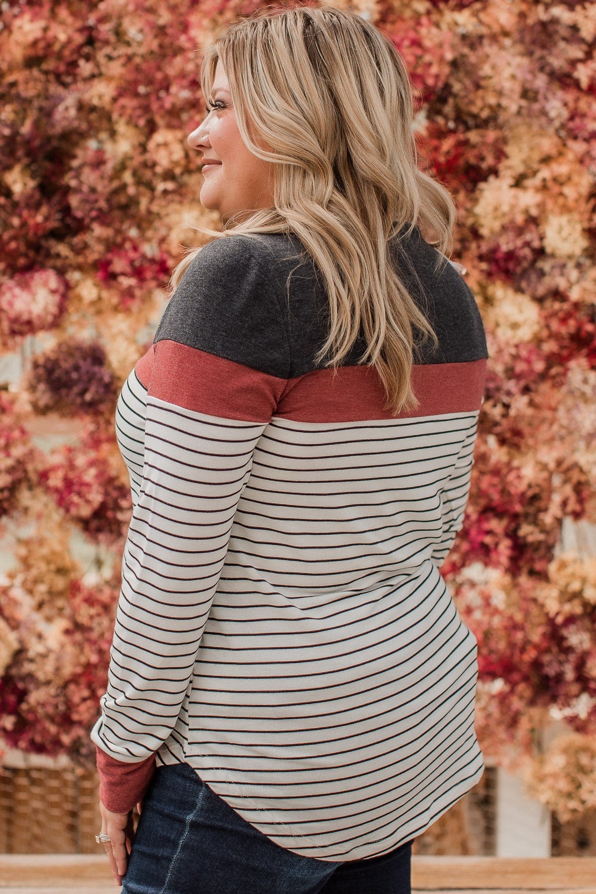 Sweet In Stripes Color Block Top- Ivory & Brick