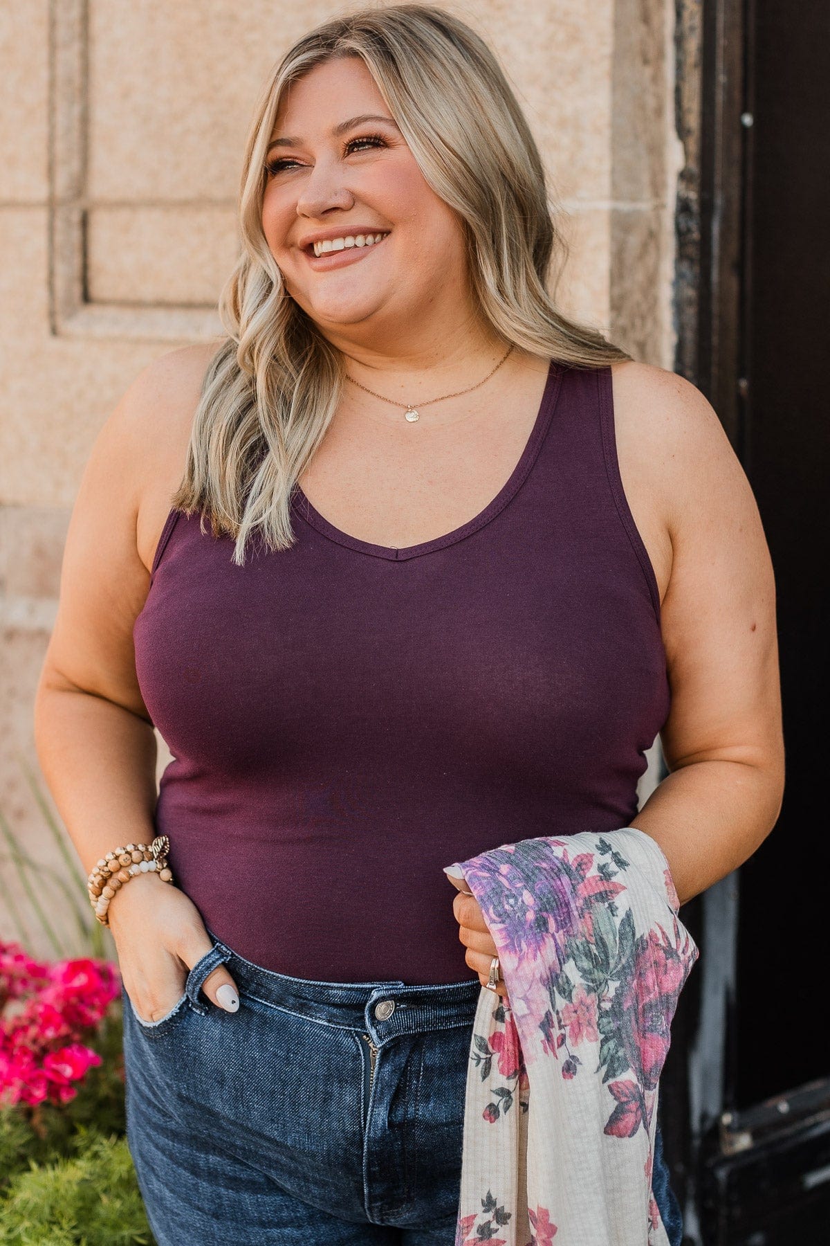 A Moment's Notice V-Neck Bodysuit- Eggplant