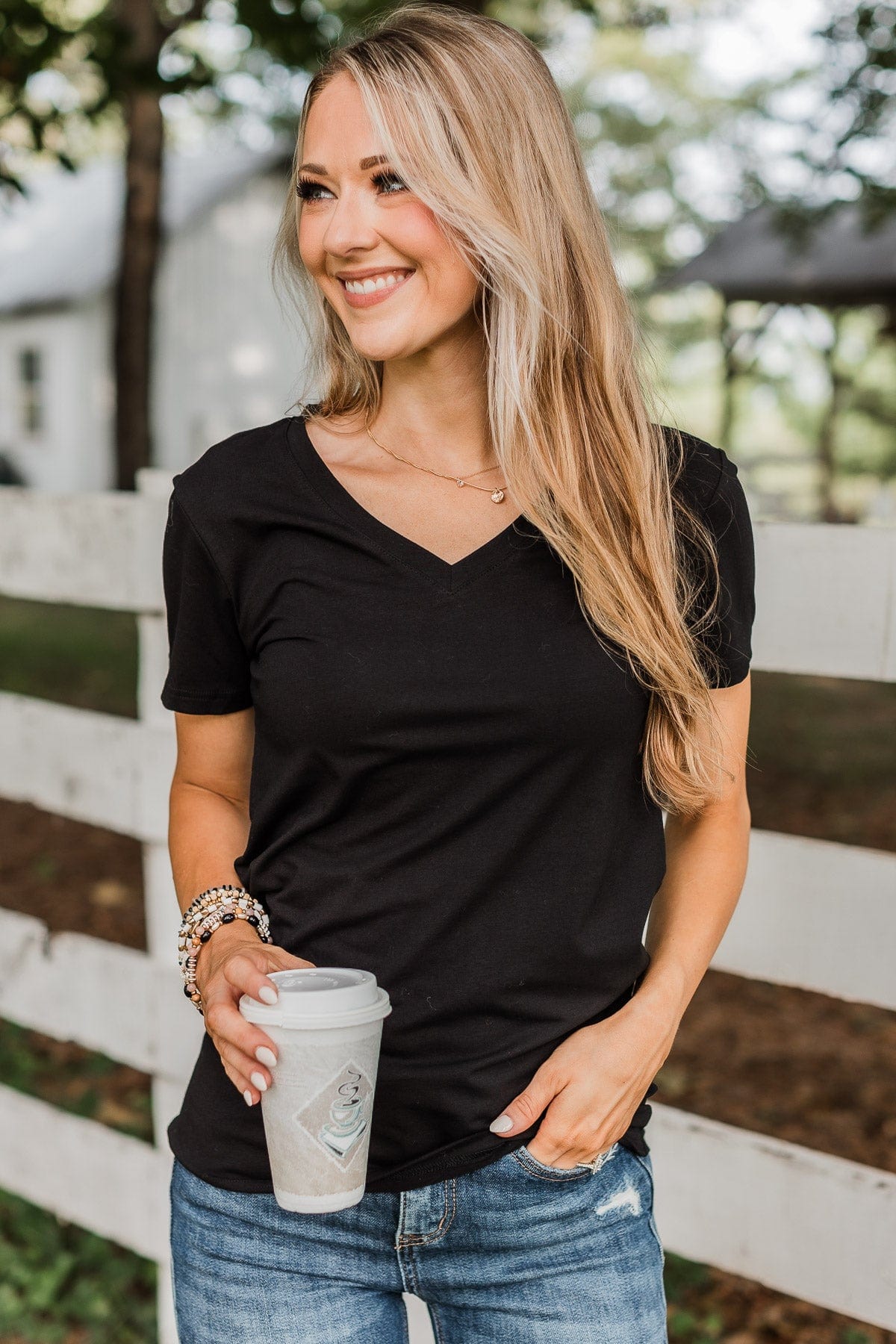 Light The Way V-Neck Top- Black