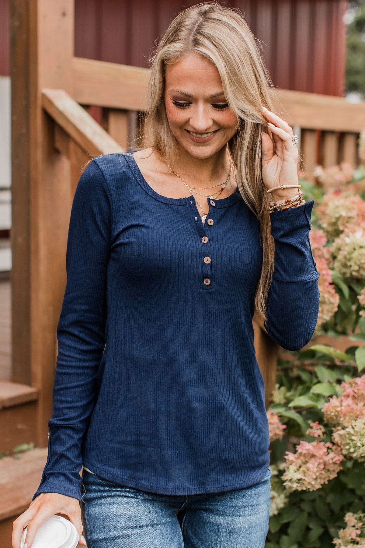 Give Your Best Henley Top- Navy