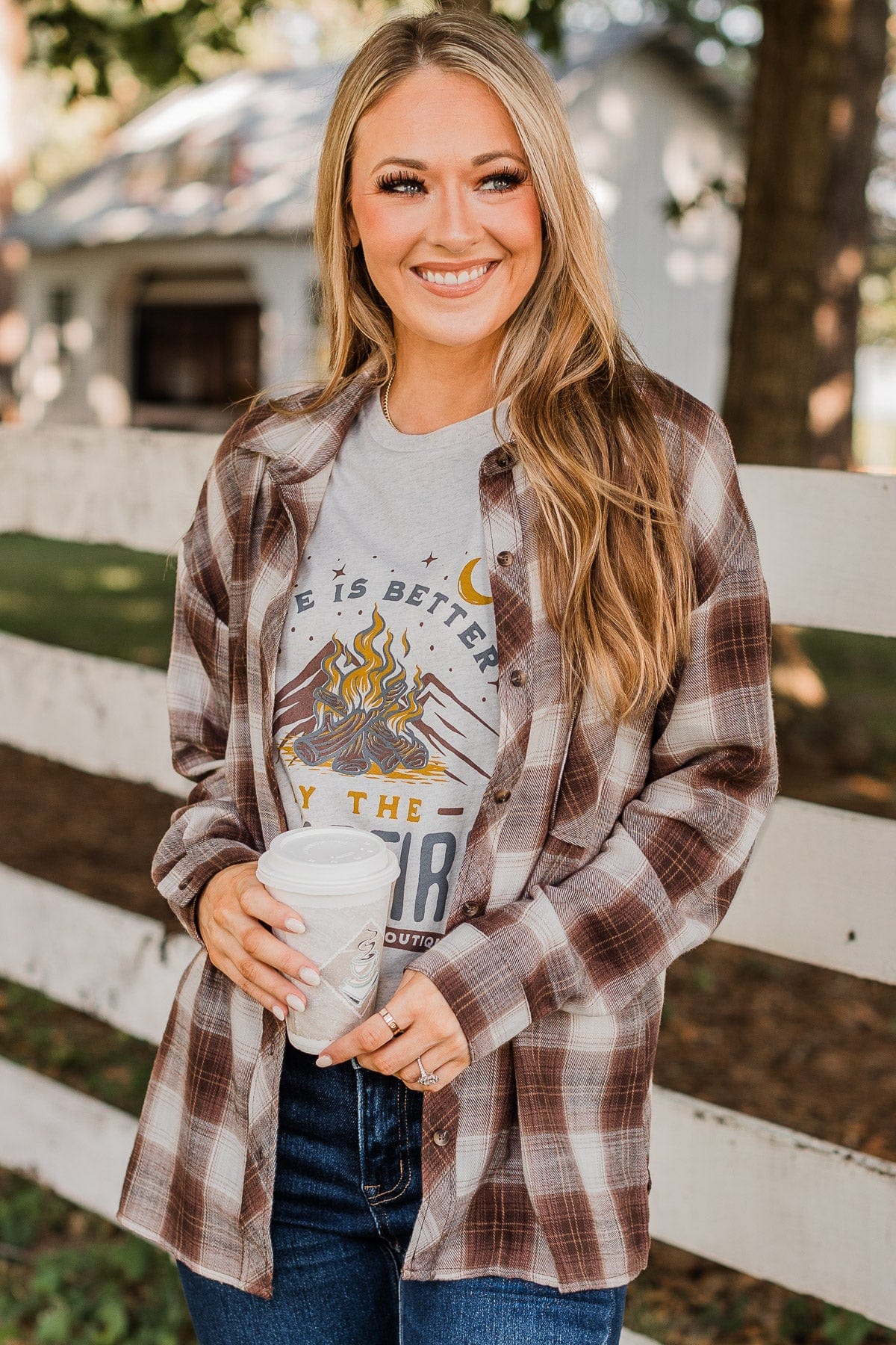 In Your Dreams Plaid Button Top- Chestnut