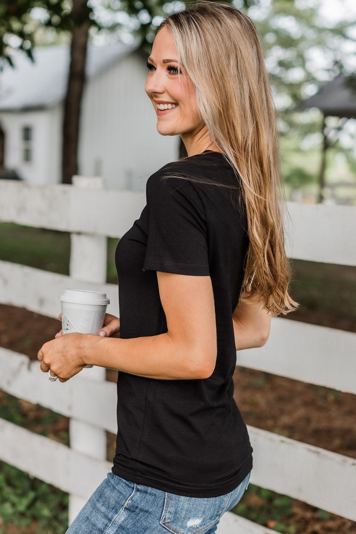 Light The Way V-Neck Top- Black