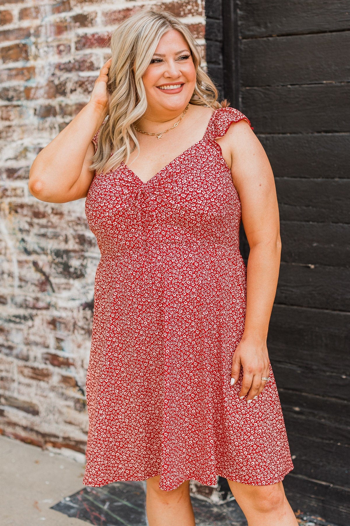 Cherishing You Floral Knit Dress- Red