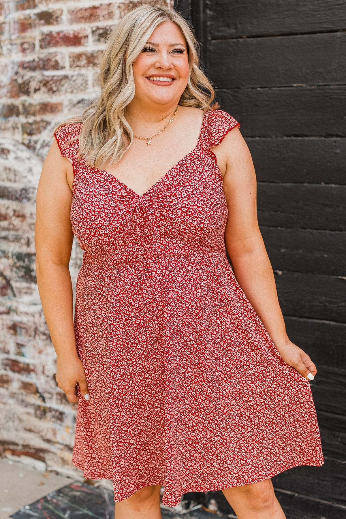 Cherishing You Floral Knit Dress- Red