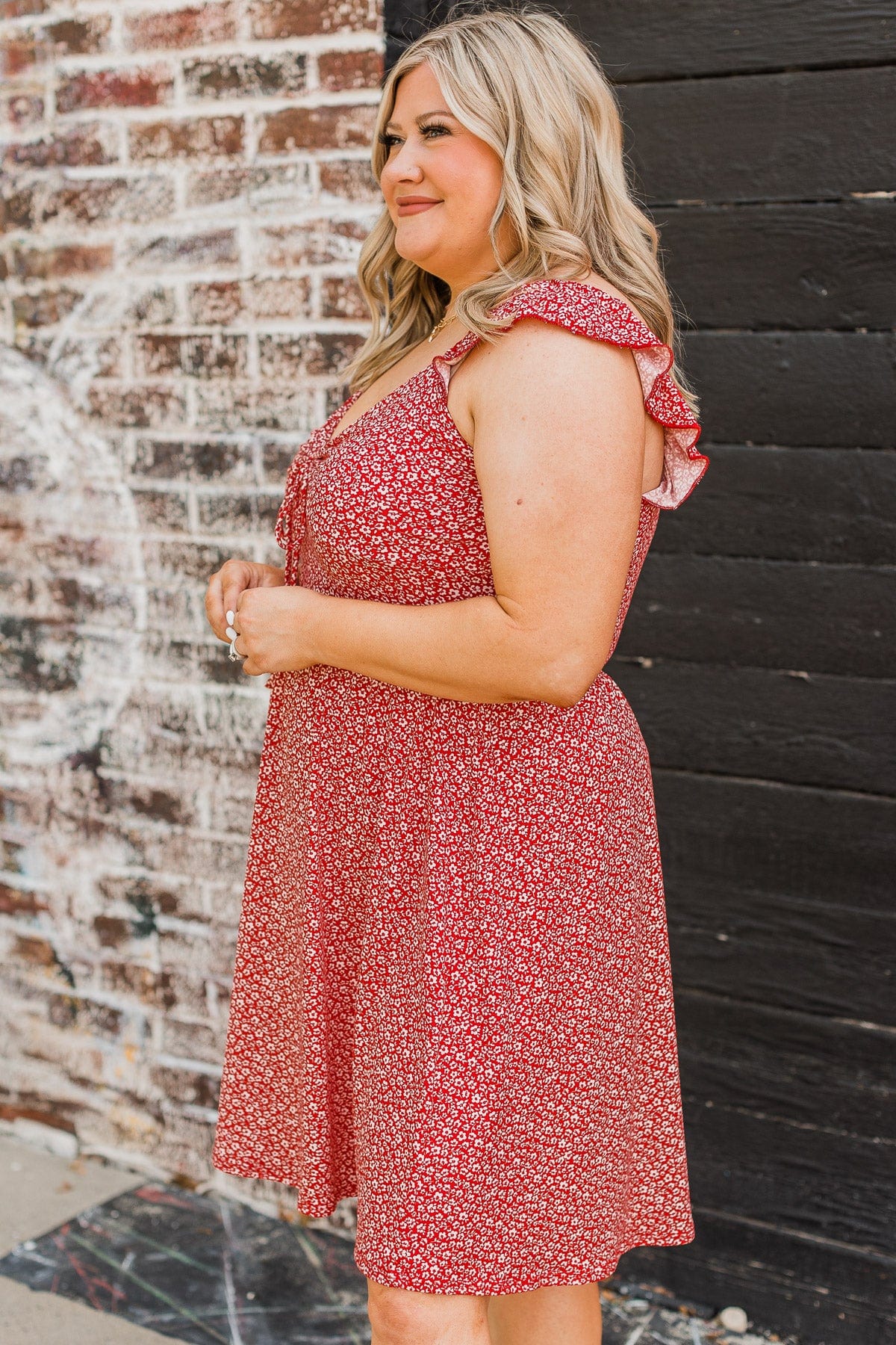 Cherishing You Floral Knit Dress- Red