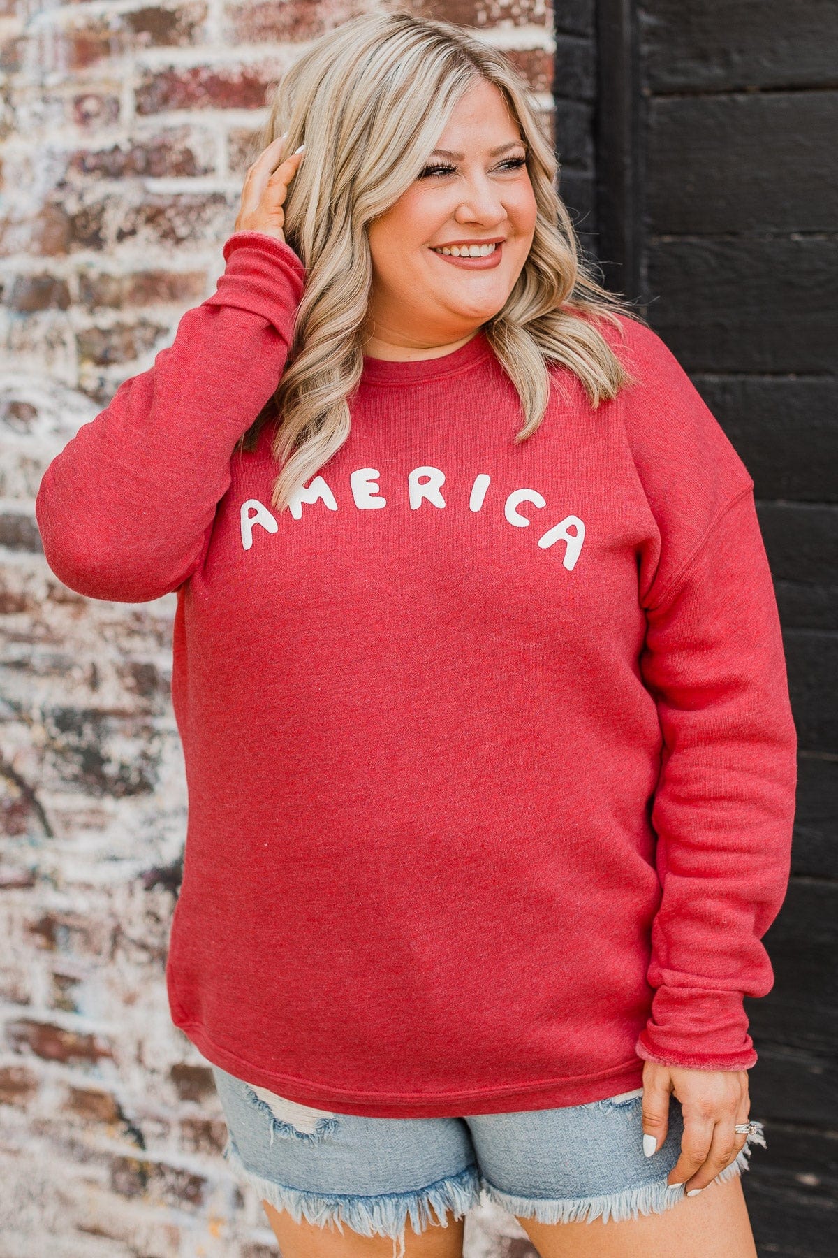 "America" Crew Neck Pullover- Red