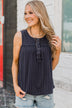 Wait For It Striped Tank Top- Navy
