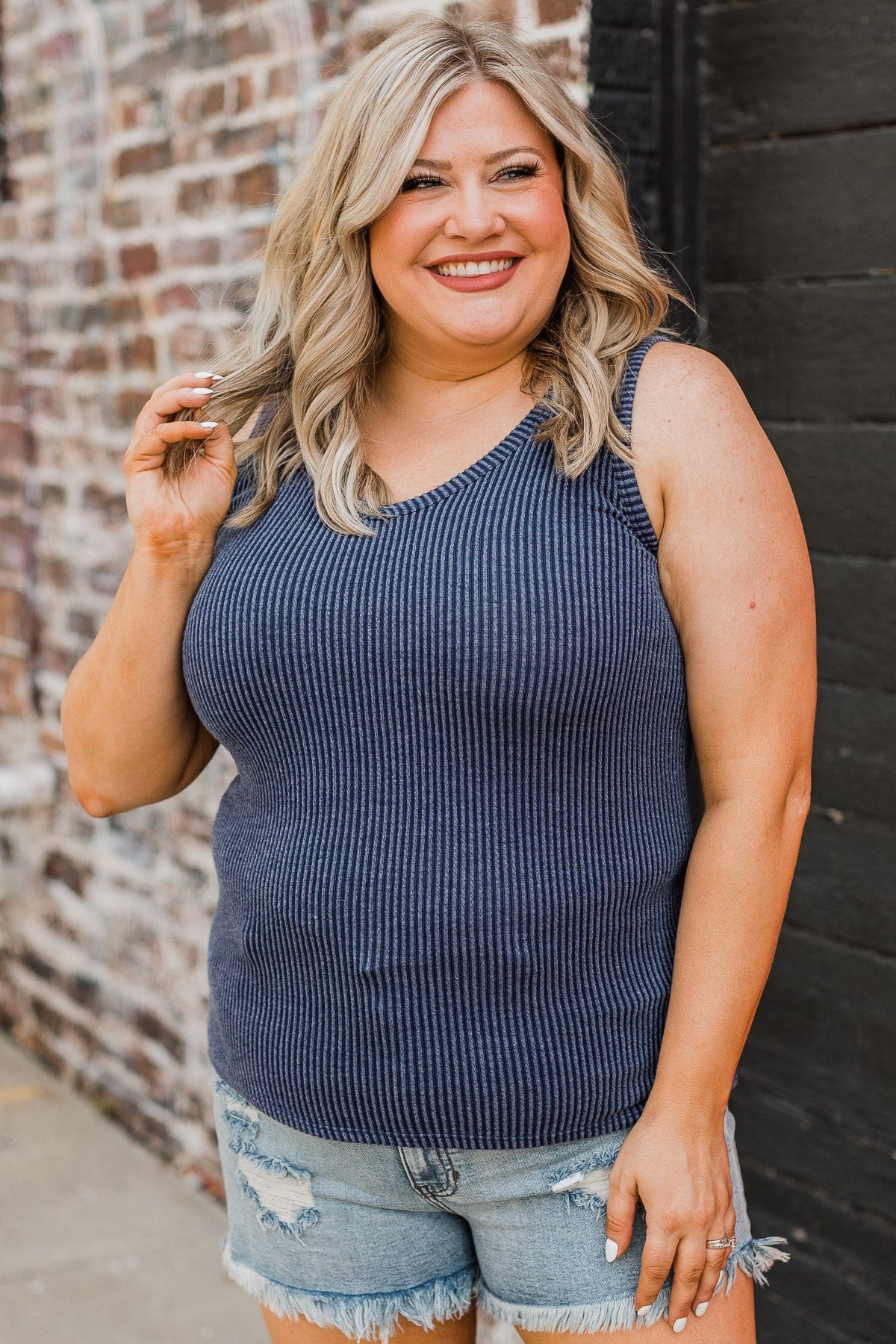 Yours Forever Ribbed Knit Tank Top- Navy