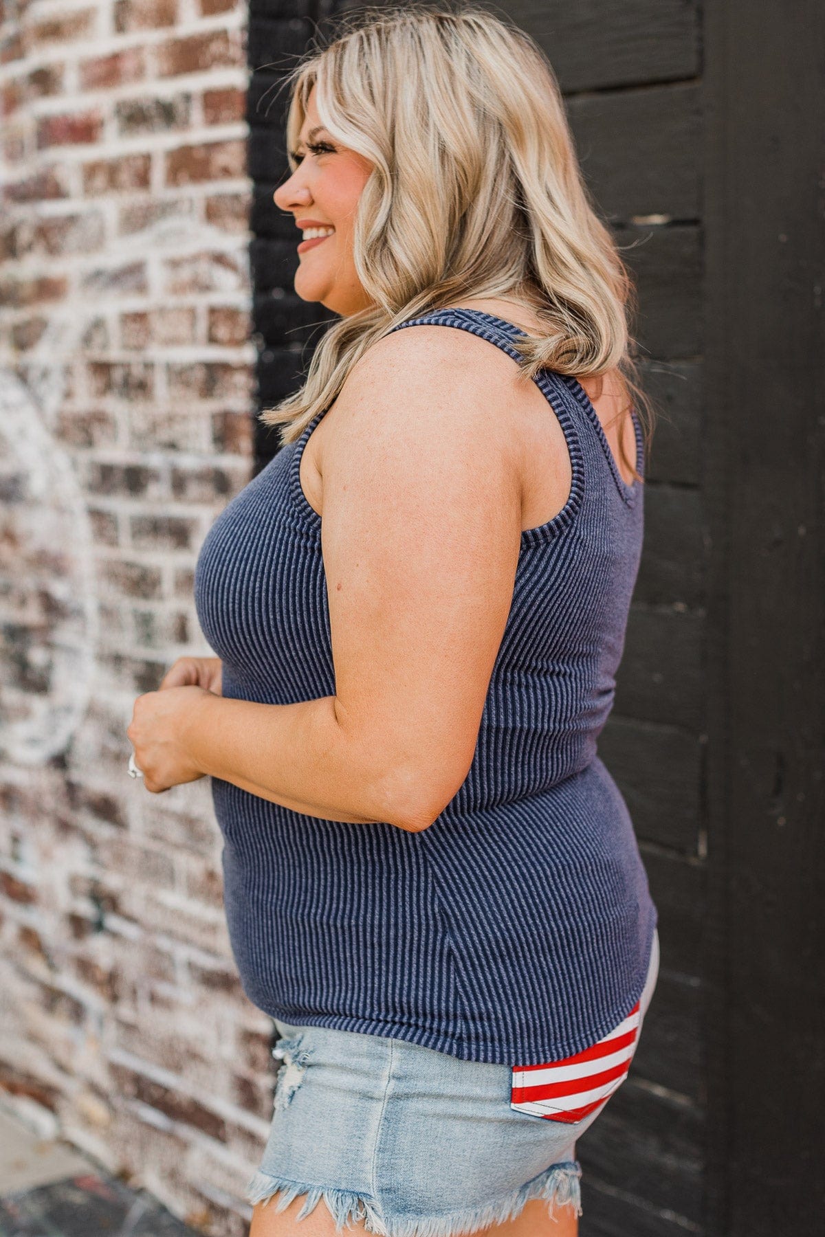 Yours Forever Ribbed Knit Tank Top- Navy
