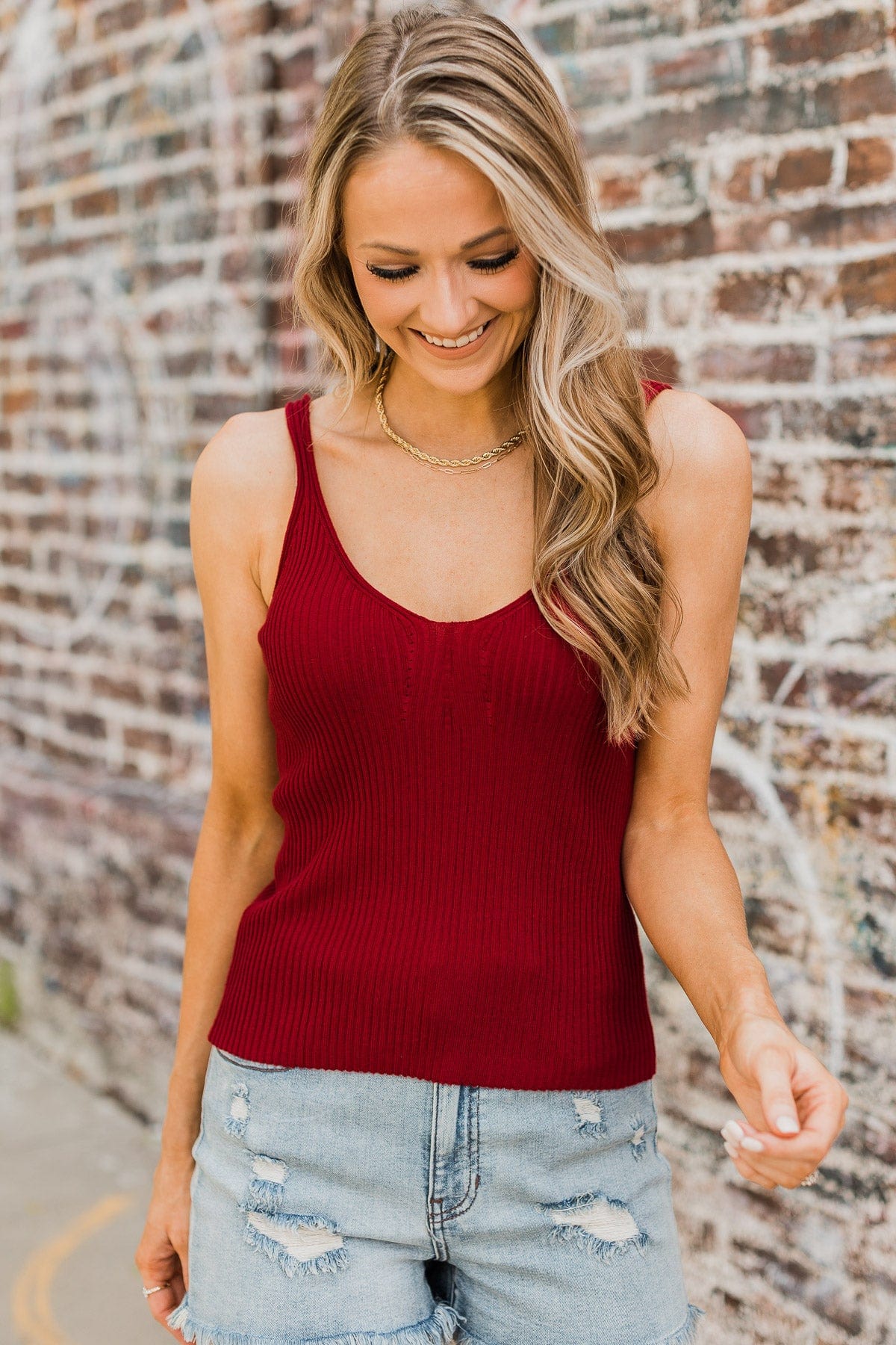 True Romance Ribbed Knit Tank Top- Dark Red – The Pulse Boutique