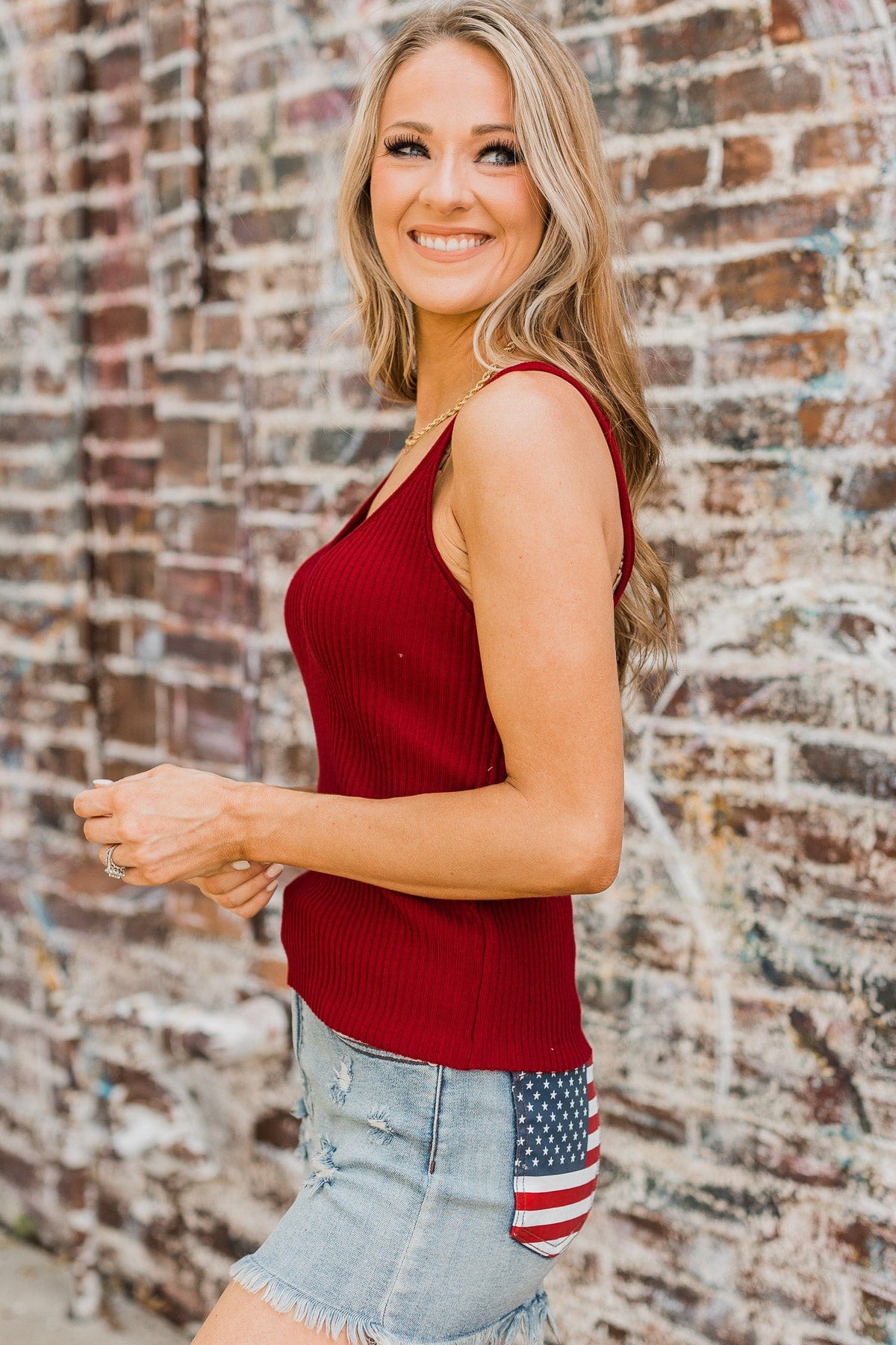 True Romance Ribbed Knit Tank Top- Dark Red True Romance Ribbed Knit Tank Top- Dark Red