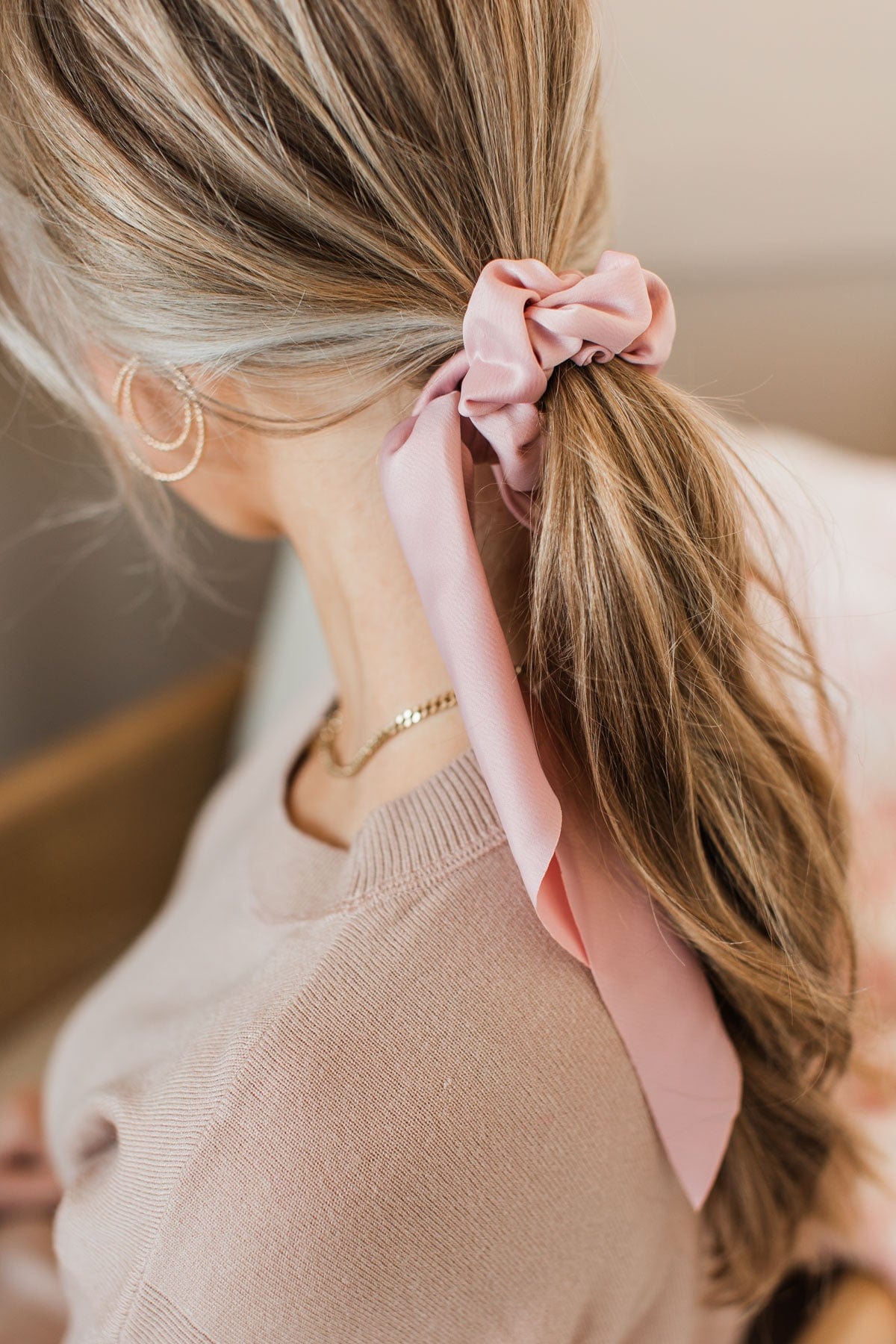 Tied To You Hair Scarf Scrunchie- Dusty Pink