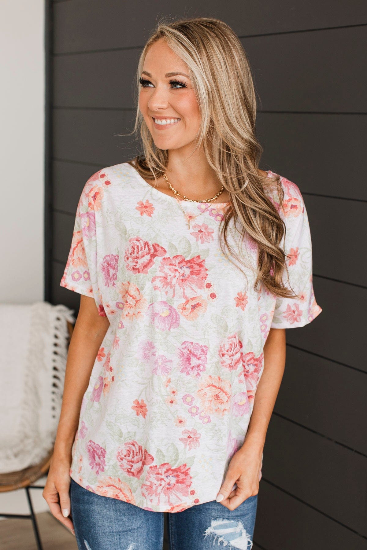 All Day Every Day Floral Top- Ivory