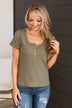 Waiting For My Invite Button Top- Olive