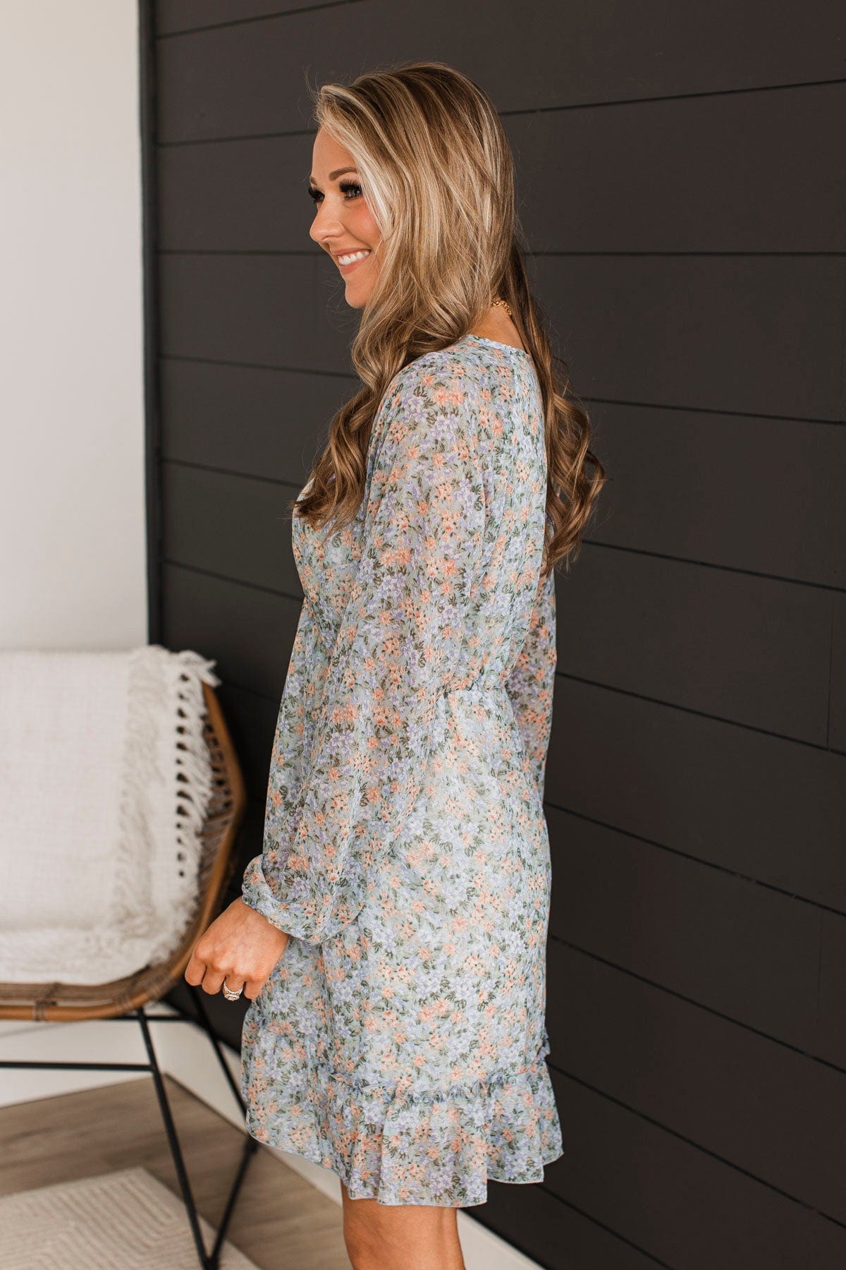 Watching The Sunrise Floral Dress- Blue