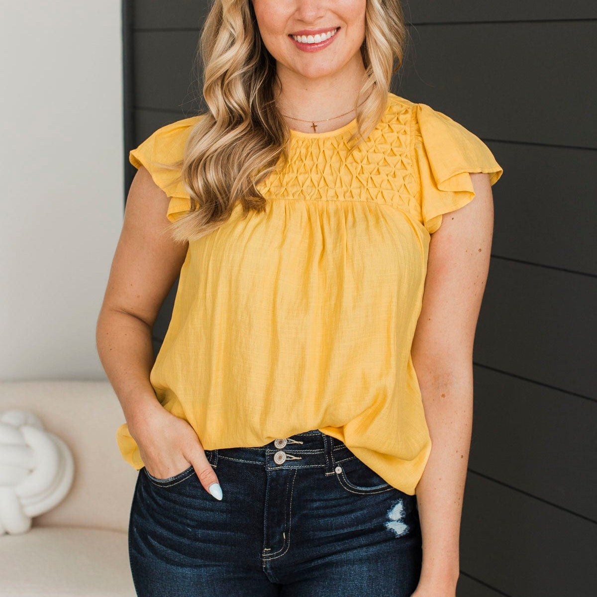 Yellow Raffles Top Impeccable Timing Ruffle Sleeve Top- Yellow – The Pulse Boutique