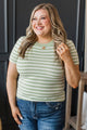 Enchanting Dreams Short Sleeve Striped Knit Top- Soft Green