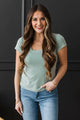 Good Opportunities Short Sleeve Ribbed Top- Dusty Mint