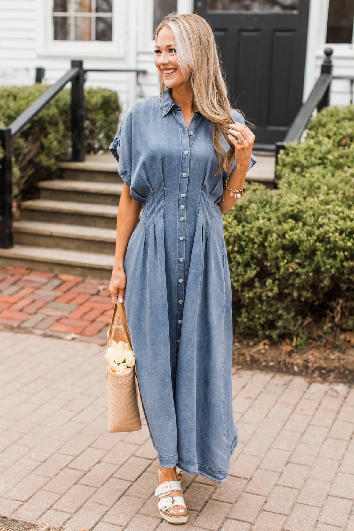 Chasing The Moment Button Up Chambray Midi Dress Chasing The Moment Button Up Chambray Midi Dress