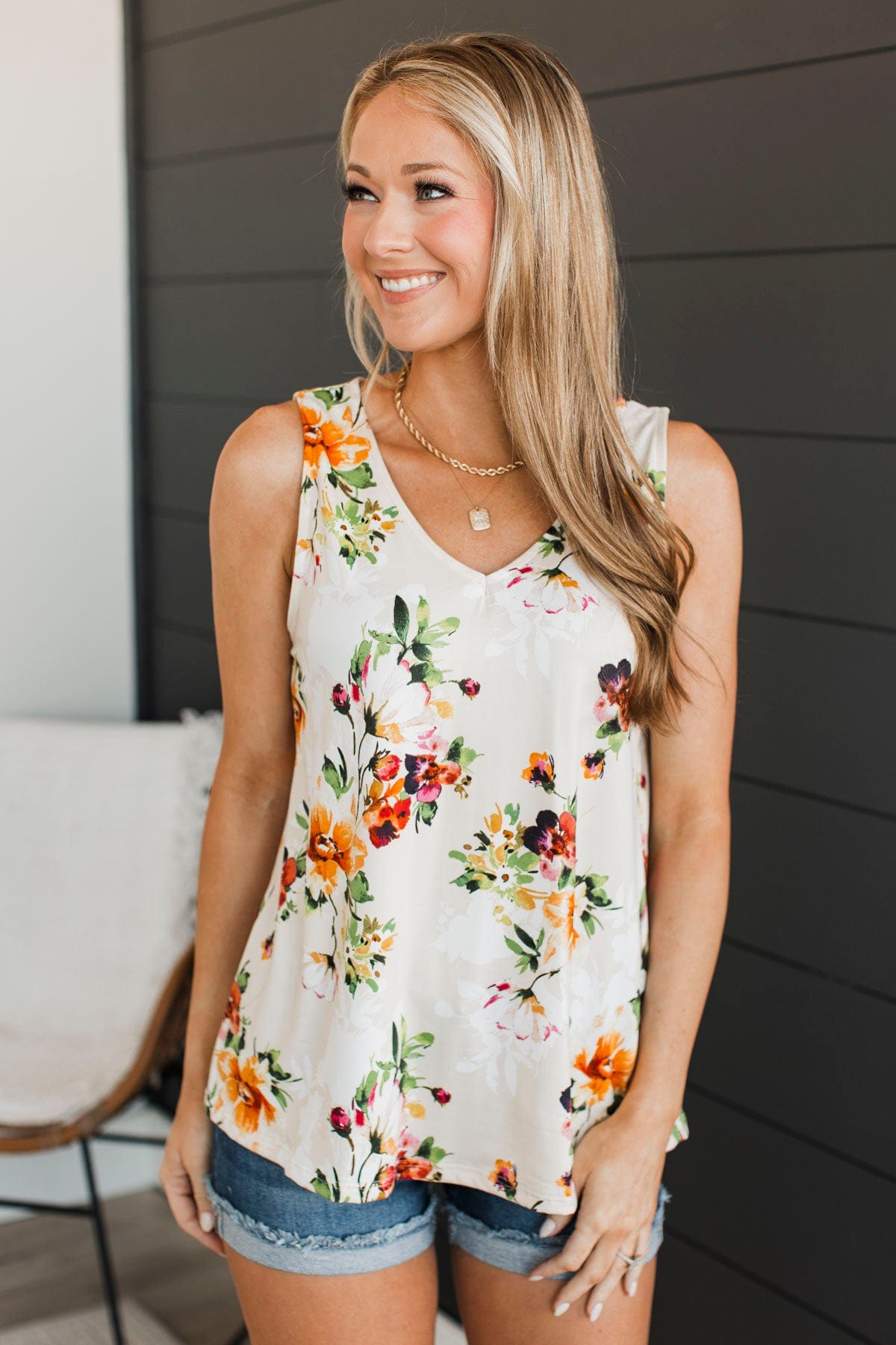 See Your Spark Floral Tank Top- Beige
