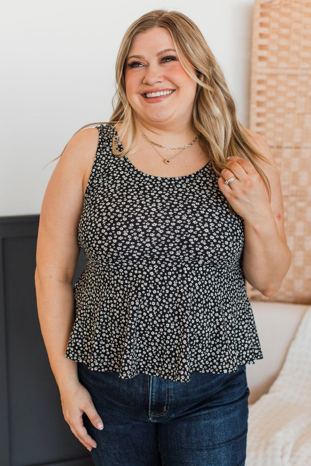 Exceptional Times Floral Peplum Tank Top- Black