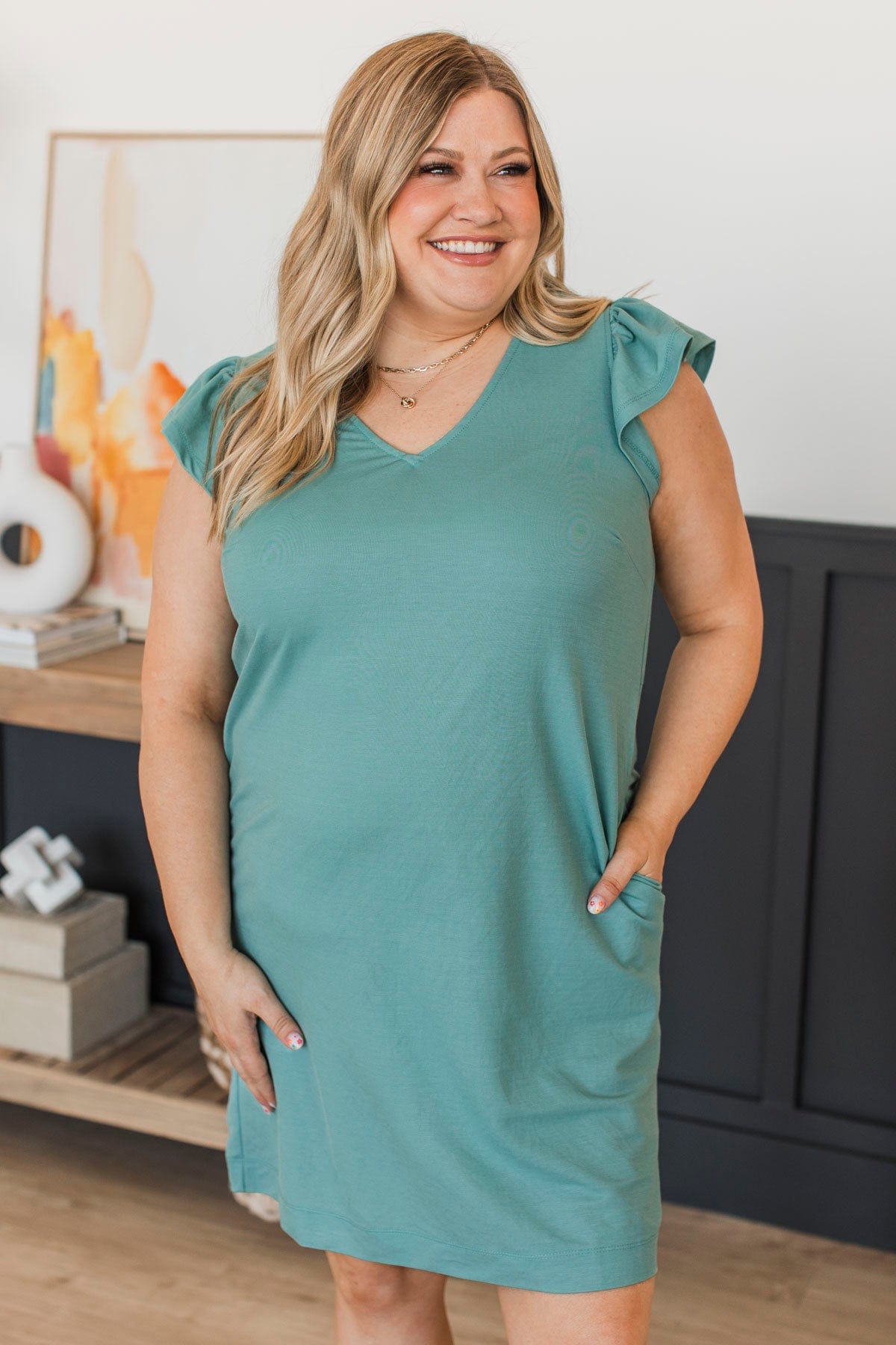 Truly A Sweetheart Shift Dress- Dusty Teal Truly A Sweetheart Shift Dress- Dusty Teal