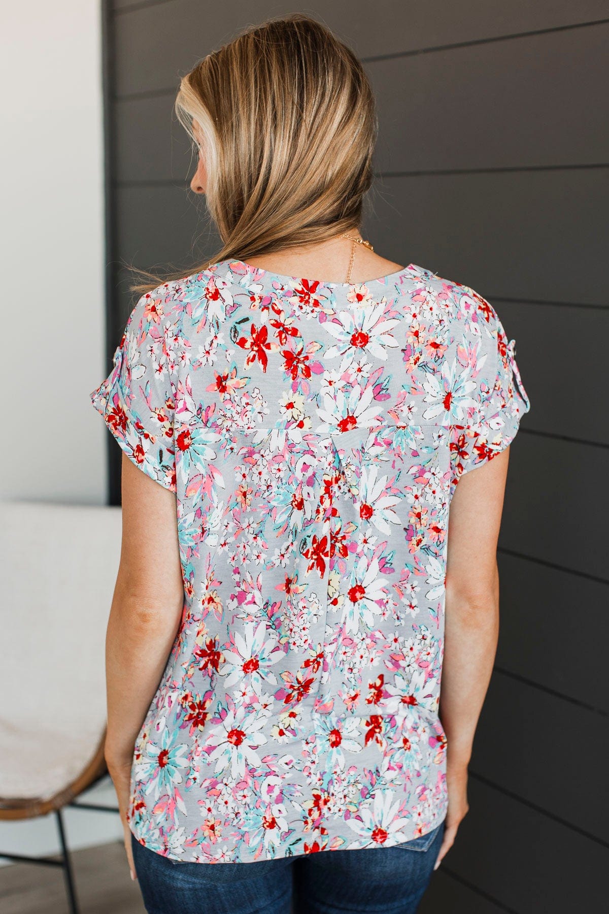 Can't Let Go Floral Top- Grey