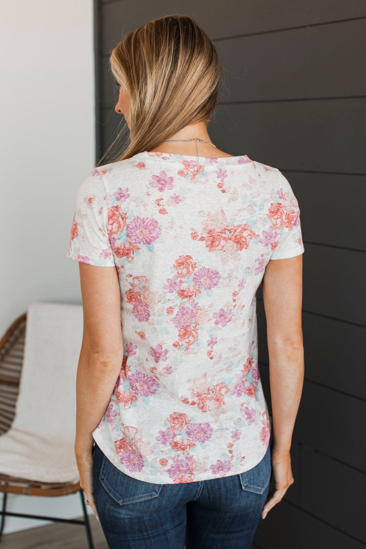 Love Galore Short Sleeve Floral Top- Ivory