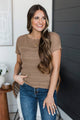 Stay Encouraged Short Sleeve Pointelle Sweater Top- Mocha