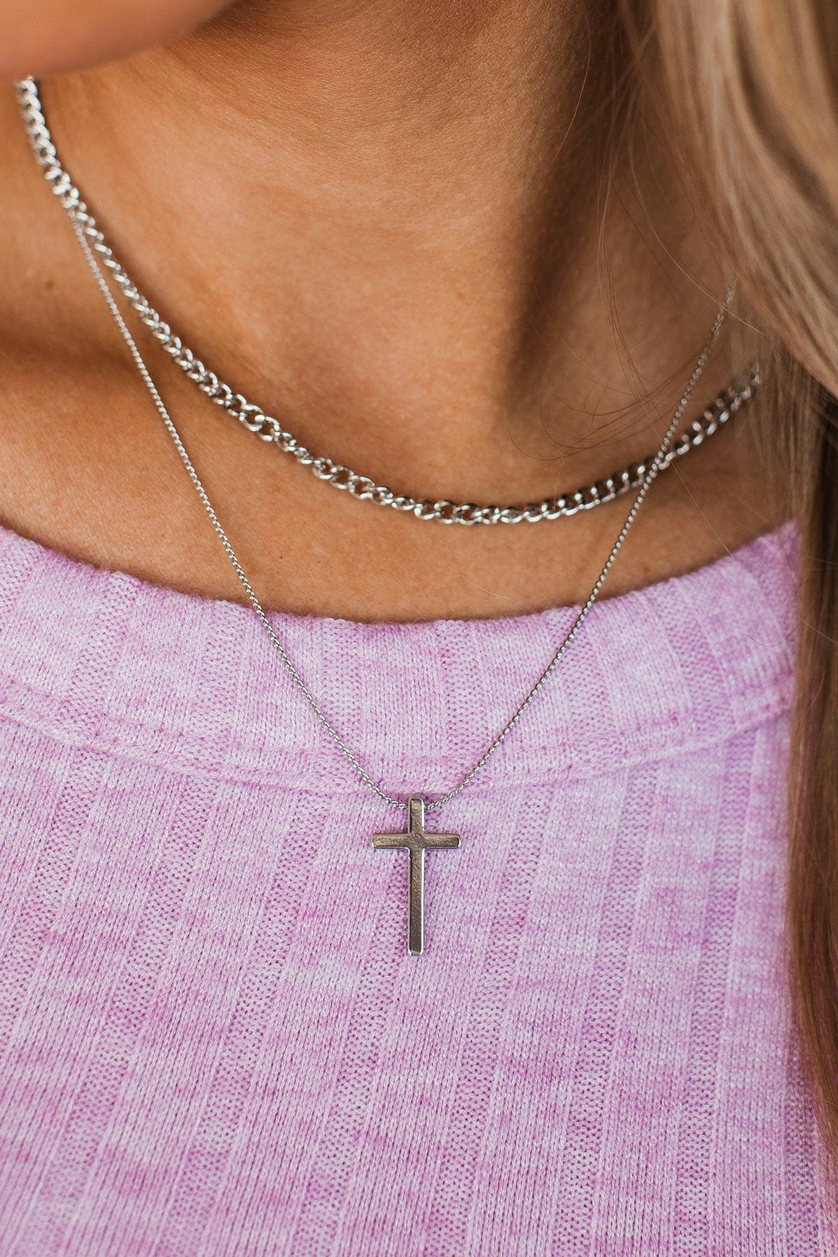 The Power Of Faith 2-Tier Cross Necklace- Silver