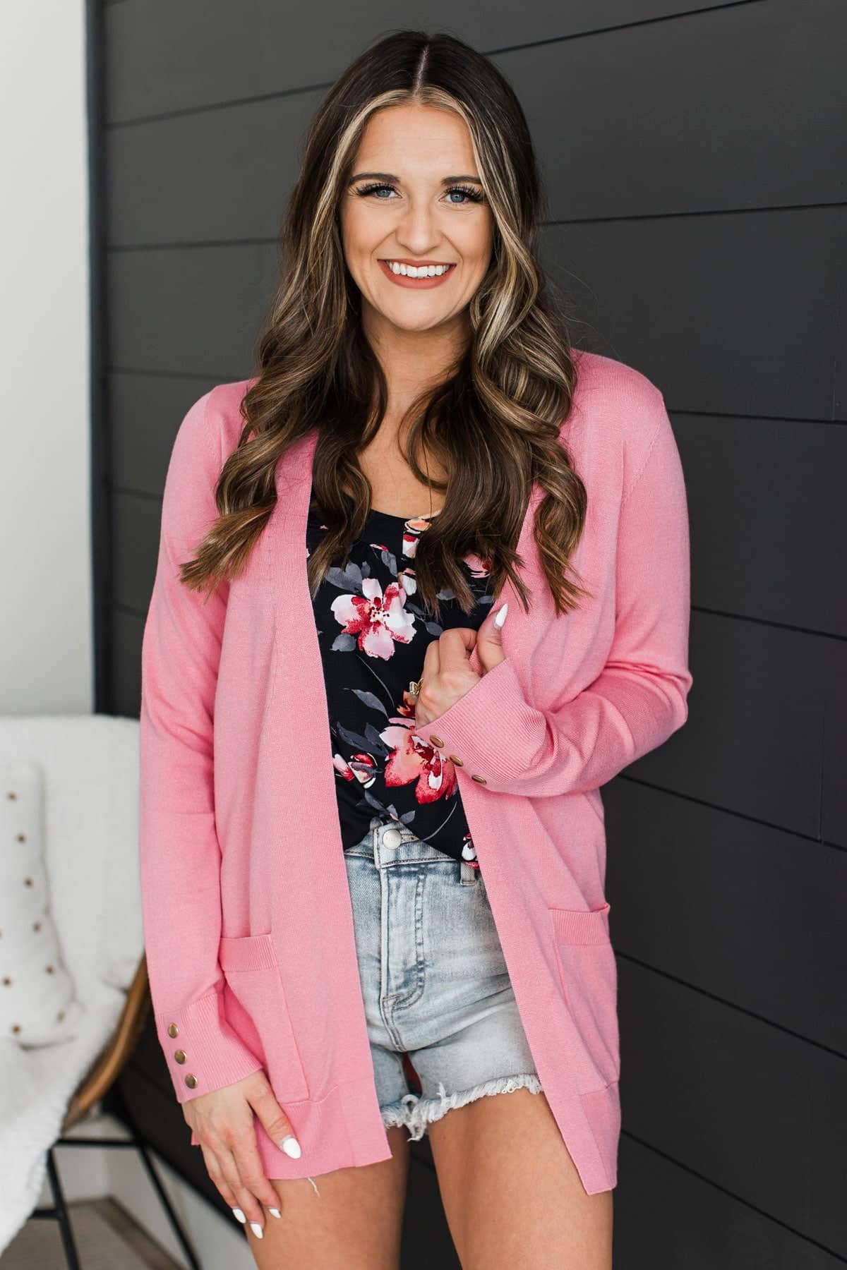 Going With You Open Front Knit Cardigan- Pink