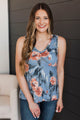 Exceptionally Sweet Floral Tank Top- Dark Blue