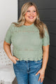 Crushing Hearts Knit Sweater Top- Sage Green
