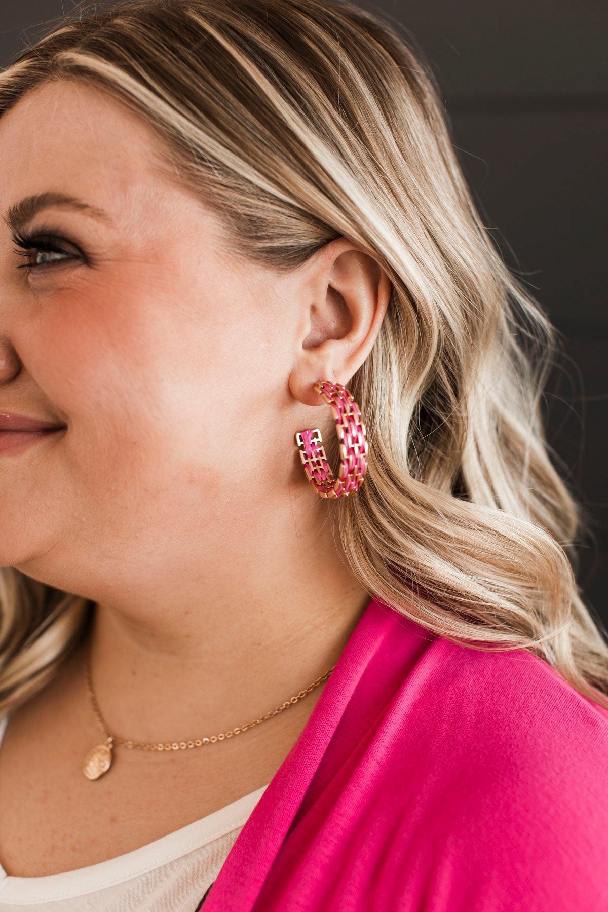 Luxurious Style C-Hoop Earrings- Gold & Hot Pink