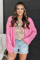 Because You Can Knit Button Cardigan- Pink