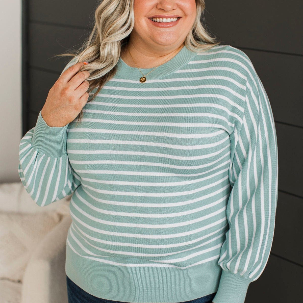 No One Sweeter Striped Sweater- Dusty Mint – The Pulse Boutique