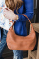 Simple Elegance Woven Shoulder Purse- Camel