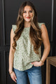 Never Beyond Reach Smocked Floral Blouse- Sage