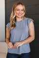 Perfectly Mine Ruffle Sleeve Top- Dusty Blue