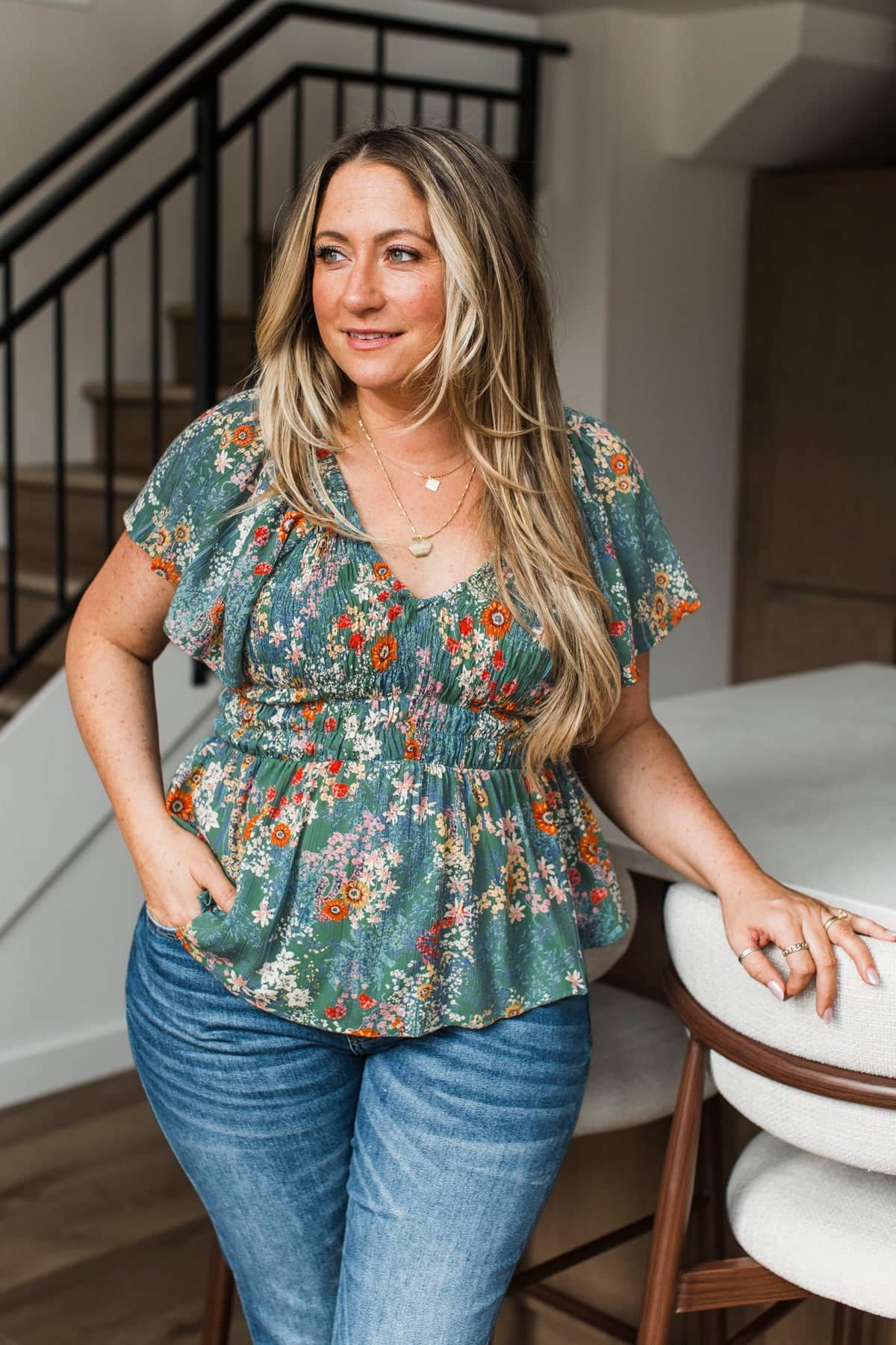 Keep Me Posted Smocked Floral Peplum Top- Green