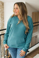Instant Happiness Ribbed Lightweight Hoodie- Dark Dusty Teal