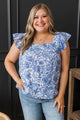 Always With Love Smocked Floral Blouse- White & Blue
