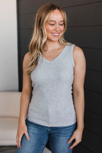 Ready To Adore V-Neck Tank Top- Heather Grey